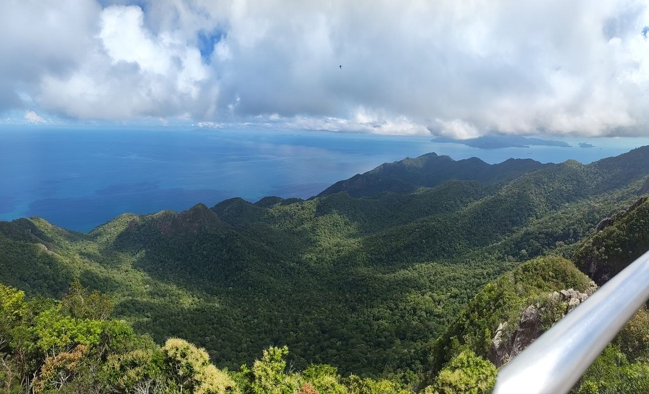 Панорама: горные хребты, море, облака